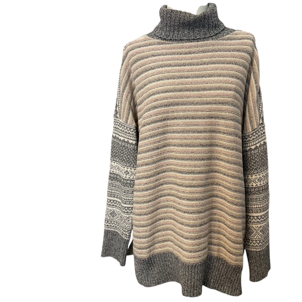 Cotton Country by Parkhurst Cotton Blend  Striped Fair Isle Turtleneck Sweater